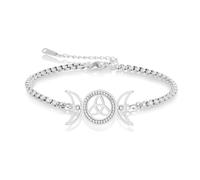 VASSAGO Triple Moon Goddess Bracelet Stainless Steel Celtic Knot Charm Bracelet Adjustable Layered Anklet Wicca Amulet Irish Jewelry for Women (silver-box chain)