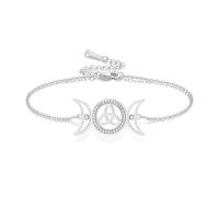 VASSAGO Triple Moon Goddess Bracelet Stainless Steel Celtic Knot Charm Bracelet Adjustable Layered Anklet Wicca Amulet Irish Jewelry for Women (silver)