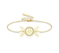 VASSAGO Triple Moon Goddess Bracelet Stainless Steel Celtic Knot Charm Bracelet Adjustable Layered Anklet Wicca Amulet Irish Jewelry for Women (gold)
