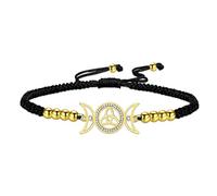 VASSAGO Triple Moon Goddess String Bracelet Adjustable Handmade Celtic Knot Bracelet Wiccan Pagan Amulet Spiritual Jewelry (Gold-Black String)