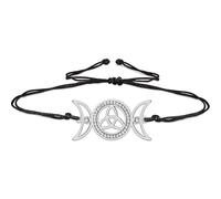 VASSAGO Triple Moon Goddess String Bracelet Adjustable Handmade Celtic Knot Bracelet Wiccan Pagan Amulet Spiritual Jewelry (Silver)