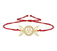 VASSAGO Triple Moon Goddess String Bracelet Adjustable Handmade Celtic Knot Bracelet Wiccan Pagan Amulet Spiritual Jewelry (Gold)