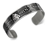 VASSAGO Viking Bracelet for Men Women Norse Runes Mjolnir Vegvisir Compass Triskele Valknut Helm of Awe Celtic Knot Triquetra Amulet Cuff Bangle Jewelry (Viking Bracelet-S)