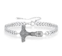 VASSAGO Viking Bracelets for Men, Norse Thor's Hammer Link Cuff Bracelet with Mjolnir Rune Stainless Steel Nordic Vintage Pagan Amulet Jewelry