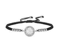 VASSAGO Viking Compass Bracelet for Men Women Adjustable Stainless Steel Braided Cord Protection Bracelet Vegvisir Norse Runic Amulet Talisman Jewelry (Silver-Black String 2)