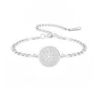 VASSAGO Viking Compass Bracelet for Men Women Adjustable Stainless Steel Braided Cord Protection Bracelet Vegvisir Norse Runic Amulet Talisman Jewelry (Silver-Cuban Chain)