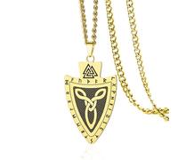 VASSAGO Viking Necklace Stainless Steel Valknut Shield Pendant with Norse Runes & Celtic Knot Norse Mythology Amulet Jewelry for Men Women (gold)
