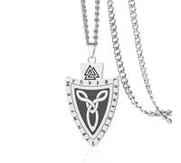 VASSAGO Viking Necklace Stainless Steel Valknut Shield Pendant with Norse Runes & Celtic Knot Norse Mythology Amulet Jewelry for Men Women (silver)