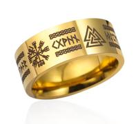 VASSAGO Viking Rings for Men Women Norse Runes Mjolnir Vegvisir Compass Triskele Valknut Helm of Awe Celtic Knot Triquetra Amulet Ring Jewelry Size 7-12 (Viking Ring-DG, T 1/2)