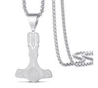 VASSAGO Viking Thor's Hammer Necklace for Men, Vintage Norse Mjolnir Pendant Necklaces Stainless Steel Nordic Pagan Amulet Jewelry (Thor's Hammer Necklace-S)