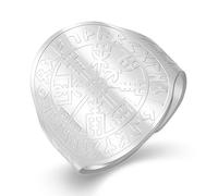VASSAGO Viking Vegvisir Pirate Compass Ring for Men Women Stainless Steel Adjustable Viking Runes Axe Valknut Symbol Rings Vintage Norse Mythology Amulet Jewelry (Silver)