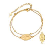 VASSAGO Virgin Mary Bracelet for Women Men Double-Sided Virgen de Guadalupe Rosary Bracelet Miraculous Medal Handmade Braided Rope Catholic Christian Religious Jewelry Gift (Gold 14)
