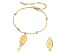 VASSAGO Virgin Mary Bracelet for Women Men Double-Sided Virgen de Guadalupe Rosary Bracelet Miraculous Medal Handmade Braided Rope Catholic Christian Religious Jewelry Gift (Gold 13)