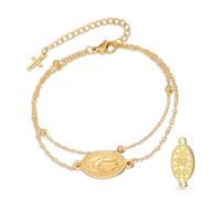 VASSAGO Virgin Mary Bracelet for Women Men Double-Sided Virgen de Guadalupe Rosary Bracelet Miraculous Medal Handmade Braided Rope Catholic Christian Religious Jewelry Gift (Gold 11)