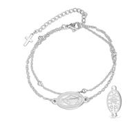 VASSAGO Virgin Mary Bracelet for Women Men Double-Sided Virgen de Guadalupe Rosary Bracelet Miraculous Medal Handmade Braided Rope Catholic Christian Religious Jewelry Gift (Silver 14)