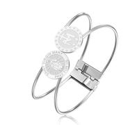 VASSAGO Virgin Mary Bracelet Stainless Steel Catholic Virgen de Guadalupe Bangle Christian Double Pendant Religious Faith Jewelry Gift for Women (silver)