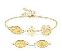 VASSAGO Virgin Mary Bracelet Witches Knot Tetragrammaton Pentagram Bracelet Celtic Knot Pendant Triple Protection Witchcraft Pagan Amulet Christian Jewerly for Women Men (Gold3)