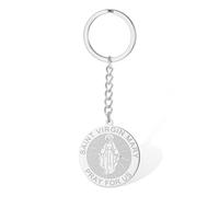 VASSAGO Virgin Mary Keychain Stainless Steel Medal Keychain Catholic Virgen de Guadalupe Keyring Christian Religious Jewelry for Women Men (silver)