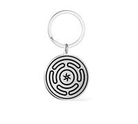 VASSAGO Wheel of Hecate Keychain for Women Men Hekate Strophalos Keyring Stainless Steel Pagan Wicca Amulet Jewelry (silver-2)