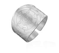 VASSAGO Wheel of Hecate Ring Stainless Steel Strophalos Triple Moon Goddess Ring Adjustable Open Band Pagan Wicca Amulet Jewelry for Women Men (silver, P 1/2)