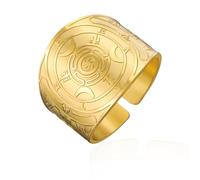 VASSAGO Wheel of Hecate Ring Stainless Steel Strophalos Triple Moon Goddess Ring Adjustable Open Band Pagan Wicca Amulet Jewelry for Women Men (gold, P 1/2)