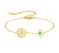 VASSAGO Witches Knot and Tetragrammaton Pentagram Bracelet Adjustable Celtic Knot Turquoise Name of God Charm Bracelet Protection Witchcraft Pagan Jewelry for Women Men (Gold 1)
