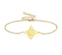 VASSAGO Witches Knot Bracelet Stainless Steel Hollow Celtic Knot Adjustable Handmade Braided String Bracelet Irish Celtic Wiccan Witchcraft Pagan Protection Amulet Jewelry Gift for Women Men，Gold