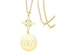 VASSAGO Witches Knot Jehovah Necklace Stainless Steel YHVH YHWH Hebrew Tetragrammaton Pendant Necklace Double Protection Amulet Wicca Religious Jewelry (gold 2)