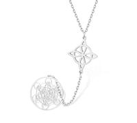 VASSAGO Witches Knot Necklace Stainless Steel Metatron Cube Pendant Necklace Celtic Knot Protection Amulet Witchcraft Jewelry for Women Men (silver long necklace 2)