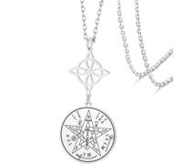 VASSAGO Witches Knot Necklace Stainless Steel Tetragrammaton Pentagram Necklace Celtic Knot Pendant Double Protection Witchcraft Pagan Irish Jewelry for Women Men (silver 1)