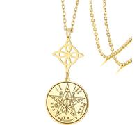 VASSAGO Witches Knot Necklace Stainless Steel Tetragrammaton Pentagram Necklace Celtic Knot Pendant Double Protection Witchcraft Pagan Irish Jewelry for Women Men (gold 1)