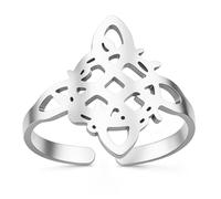 VASSAGO Witches Knot Ring Stainless Steel Celtic Knot Rings Hollow Irish Celtic Wiccan Witchcraft Pagan Protection Amulet Jewelry Gift for Women Men，Silver