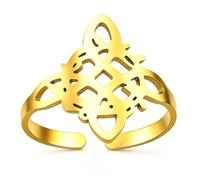VASSAGO Witches Knot Ring Stainless Steel Celtic Knot Rings Hollow Irish Celtic Wiccan Witchcraft Pagan Protection Amulet Jewelry Gift for Women Men，Gold