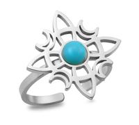 VASSAGO Witches Knot Ring with Turquoise Stainless Steel Nudo de Bruja Magic Knot Open Ring Adjustable Celtic Knot Ring for Women Wiccan Symbol Jewelry (wiccan moon-S)