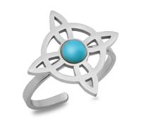 VASSAGO Witches Knot Ring with Turquoise Stainless Steel Nudo de Bruja Magic Knot Open Ring Adjustable Celtic Knot Ring for Women Wiccan Symbol Jewelry (celtic knot-S)