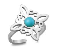 VASSAGO Witches Knot Ring with Turquoise Stainless Steel Nudo de Bruja Magic Knot Open Ring Adjustable Celtic Knot Ring for Women Wiccan Symbol Jewelry (witches knot-S)