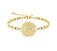 VASSAGO YHVH YHWH Jehovah Bracelet for Men Women Stainless Steel Hebrew Name of God Charm Tetragrammaton Amulet Jewish Jewelry (gold)