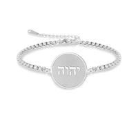 VASSAGO YHVH YHWH Jehovah Bracelet for Men Women Stainless Steel Hebrew Name of God Charm Tetragrammaton Amulet Jewish Jewelry (silver)