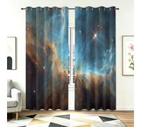 Vast Cosmic Galaxy & Bright Nebula Thermal Curtains W 66" x L 90" (2 Panels), Deep Sea Blue & Bright Orange Eyelet Blackout Drapes for Bedroom and French Doors, Home Cinema Gaming Room