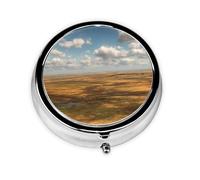 Vast Grassland Expanse Print Personalised Portable Pillbox with,Mini Pillbox Compact and Convenient Pill Organiser for Storing and Organising Pills