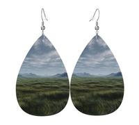 Vast Grassland Expanse Printed Drop-Shaped Silver Plated Earrings Are Fashionable And Lightweight. Suitable For Various Occasions And Daily Wear