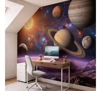Vast Universe Panoramic Wallpaper Mural, 450x315cm | Silk Wall Poster Panoramic View Of The Solar System Photo Wallpaper Wall Mural Decoration for Bedroom Living Room Dining Rooms, Light Purple