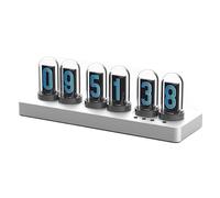 Vastarry Nixie Tube Clock Glow Tube Clock IPS Color Screen Digital Clock with 6 Sets of Alarm Clocks, 7 Modes, 12 Customized Pictures, Web Control, no app Required (Silvery)