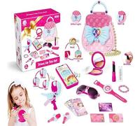 VASTCART Girl’s My First Purse Set - 17PCS Pretend Play Princess Handbag with Lights & Sounds | Kids Makeup Accessories, Toy Smartphone, Sunglasses, Credit Card, Keys & Lipstick for Girls Ages 3+