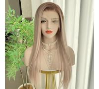 VASTCURY Light Blonde Ash Blonde with Platinum Reflections Synthetic Fiber Front Wig 13x4 Inches Long Silky Straight Pre Drawn Hairline Wig 22 Inch