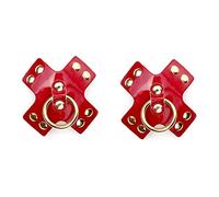 VASTLUCKY Black Leather Nipple Cover Reusable Pasties Punk Silver Metal Nipple Ring Breast Petals for Women