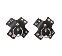 VASTLUCKY Black Leather Nipple Cover Reusable Pasties Punk Silver Metal Nipple Ring Breast Petals for Women Parties Rave Lingerie, Black, One Size