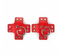 VASTLUCKY Black Leather Nipple Cover Reusable Pasties Punk Silver Metal Nipple Ring Breast Petals for Women, Red #1, One Size