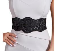 VASTLUCKY Women Elastic Wide Waist Belt for Dresses Sequin Glitters Cinch Corset Belt Stretchy Waistband Chunky Buckle Belts, Black, Medium