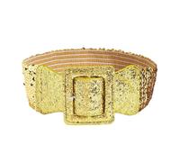 VASTLUCKY Women Elastic Wide Waist Belt for Dresses Sequin Glitters Cinch Corset Belt Stretchy Waistband Chunky Buckle Belts, Square-ring Gold, Medium